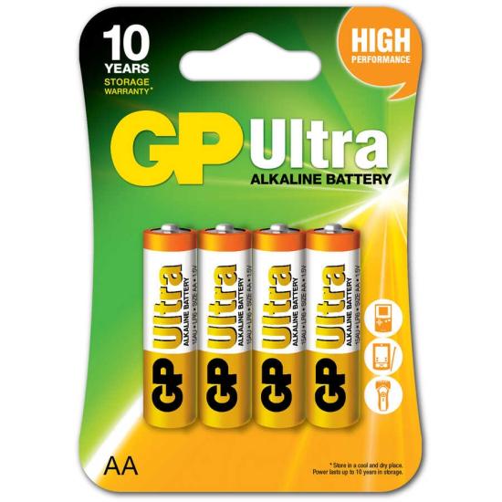 GP Batteries GP15AU Ultra Alkalin Lr6/E91/AA Kalem Pil, 1.5 Volt, 4′lü Kart