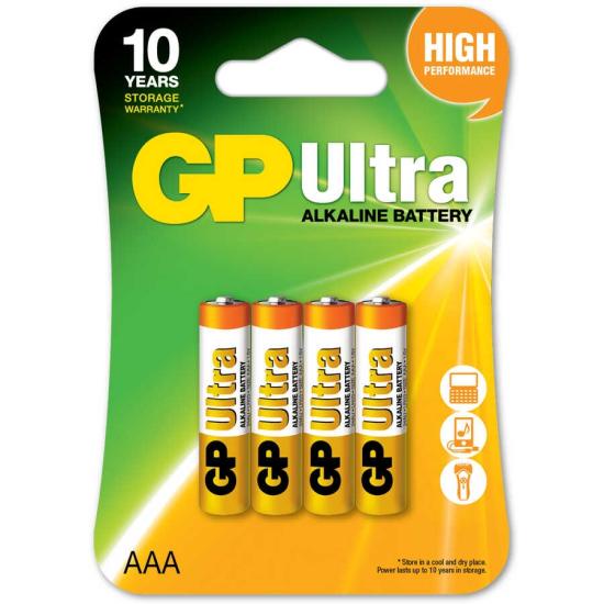 GP Batteries GP24AU Ultra Alkalin LR03/E92/AAA İnce Kalem Pil, 1.5 Volt, 4’lü Kart
